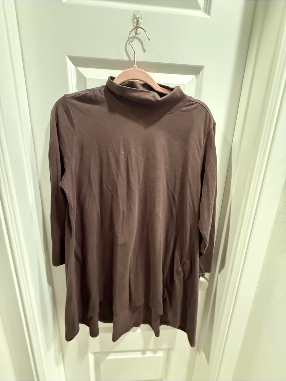 Women's Long Sleeve Mock Neck Tunic Tee in Brown